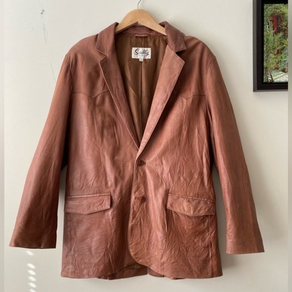 Scully VTG Genuine Leather Jacket Blazer Tan Cognac Sport Coat Lined Size 42 R - Picture 2 of 16
